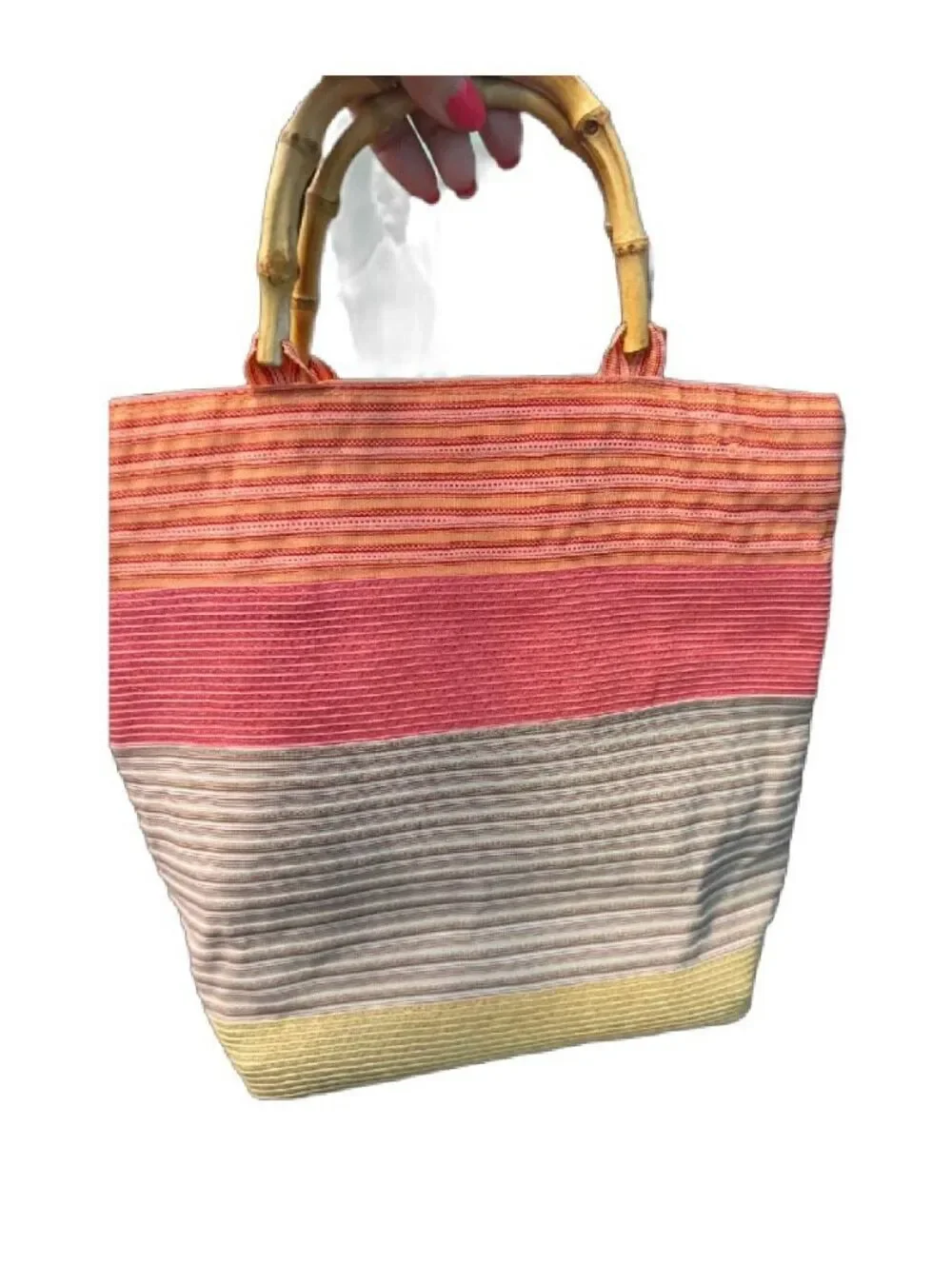 Toucan Collection Coral Woven Bag Bamboo Handles Beach Vacation Purse